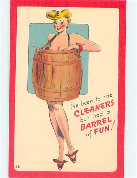 Linen Risque Sexy Nude Girl Wearing Only A Wooden Barrel Hl3920