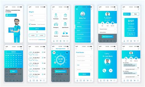 Set Of Ui Ux Gui Screens Medicine App Flat Design Template For Mobile