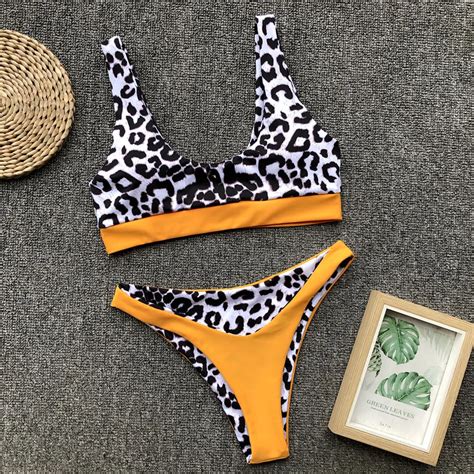 New Bikinis Swimwear Women Sexy Leopard Bikini Set Patchwork High