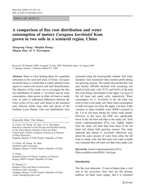Pdf A Comparison Of Fine Root Distribution And Water Consumption Of
