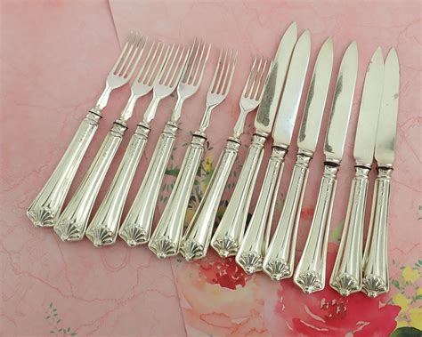 12 Antique Sterling Silver Fruit Knives And Forks Setting For 6