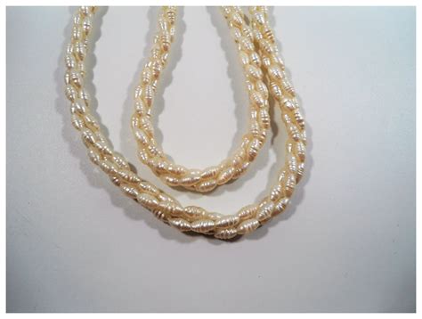 Braided Triple Strand Genuine Fresh Water Rice Shaped Pearls Necklace