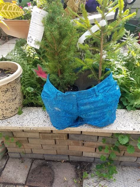 Cement and old shorts great flower planter. Maykas.creations | Cement