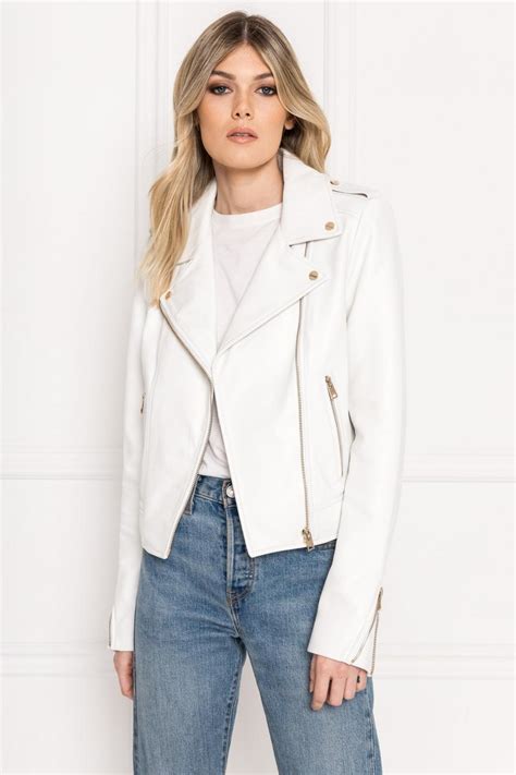 Leather Jackets Womens Lamarque Donna White Leather Biker Jacket