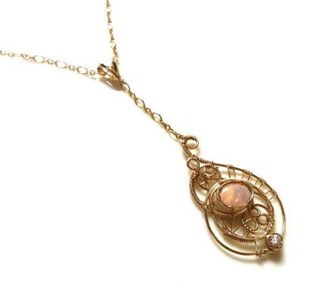 K Gold Necklace With Opal And Diamond By Belethil On Etsy