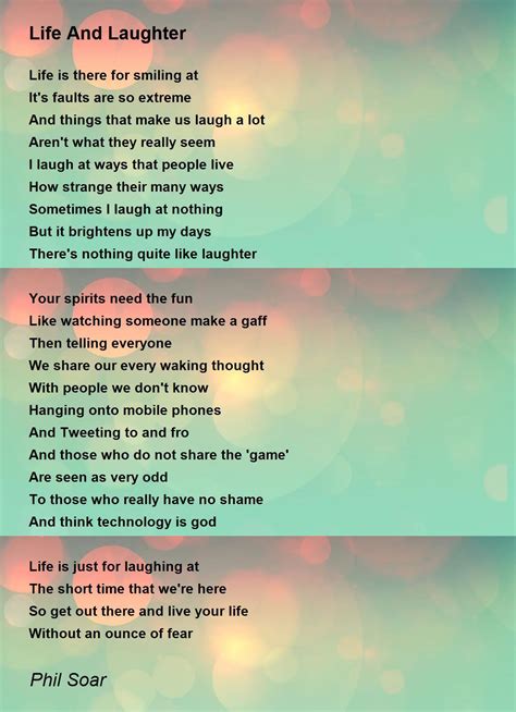 Life And Laughter Poem By Phil Soar Poem Hunter