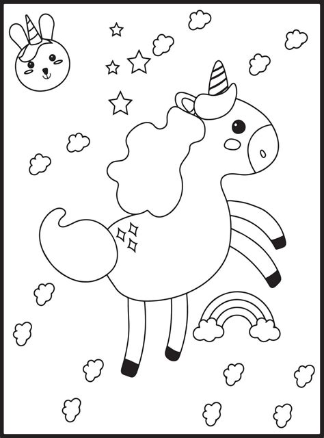 Cute Kawaii Unicorn Coloring Pages 19549124 Vector Art At Vecteezy