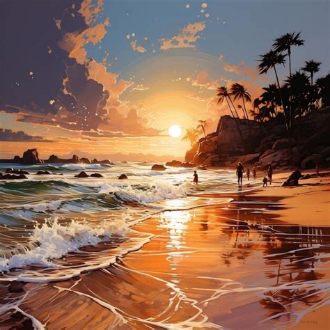 Premium Ai Image Beautiful Sunset On The Beach Painting