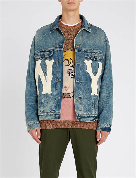 Gucci Ny Yankeestm Patch Denim Jacket In Blue For Men Lyst