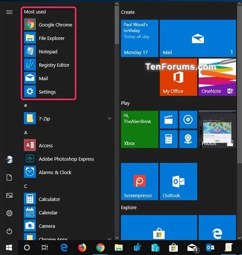 Enable Or Disable Most Used Apps On Start Menu In Windows 10 Tutorials