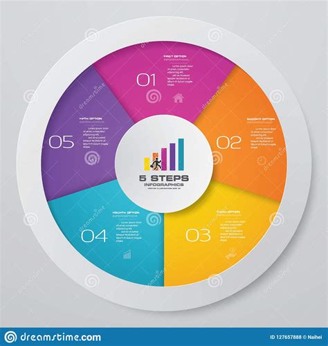 Abstract 5 Steps Modern Pie Chart Infographics Elements Stock Vector