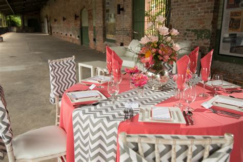 Preppy Coral And Gray Wedding Tabletop From Flowers By