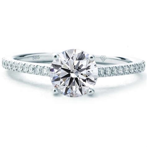 Round Center Diamond Shared Prong Setting In White Gold New York Jewelers Chicago