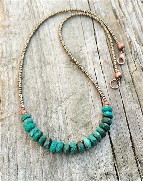 Turquoise Necklace Turquoise With Bronze Beaded Jewelry By Rusticajewelry On Etsy