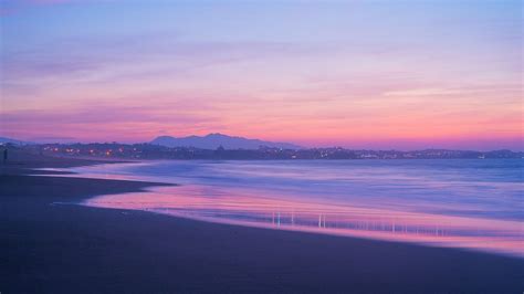 Purple Beach Sunset New Zealand Sea Nature Water Landscape Sky
