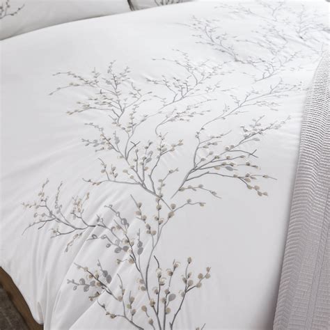 Laura Ashley Pussy Willow Sprig Embroidered Duvet Cover And Pillowcase Set