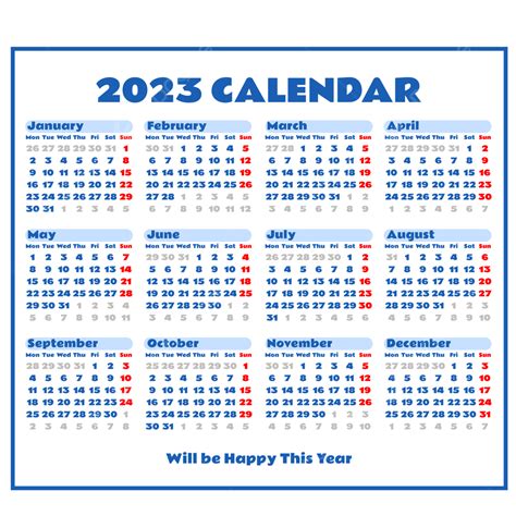 2023 Calendar Blue Table Simple Design Kalender 2023 Calendar 2023