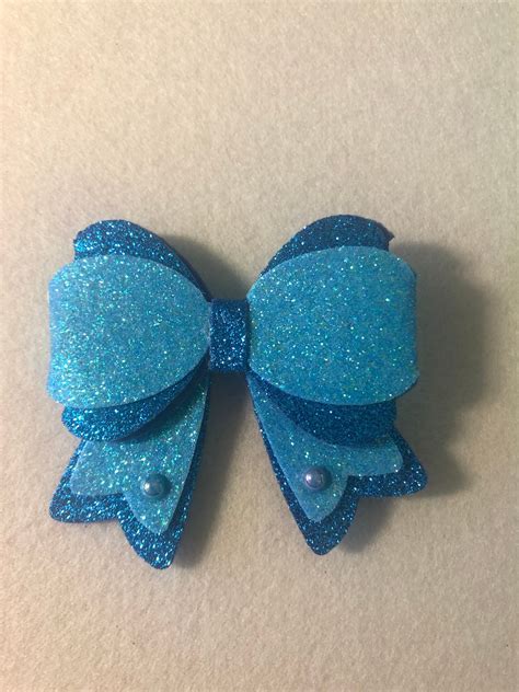 Girls Light Blue Dark Blue Glitter Faux Leather Hair Bow With Etsy