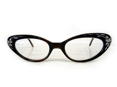 vintage 1950s cat eye glasses safilo italian 5 1 2 brown and amber rhinestone horn rimmed