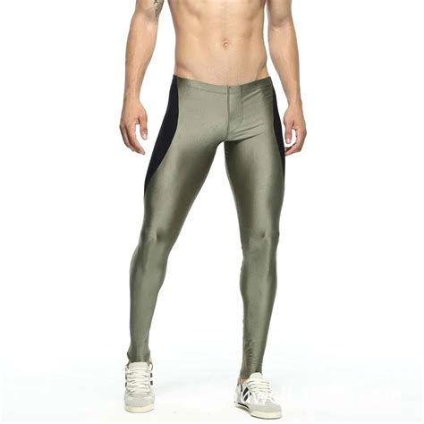 yehan sports leggings for men spliced compression tights men spandex gym legging men stretchy