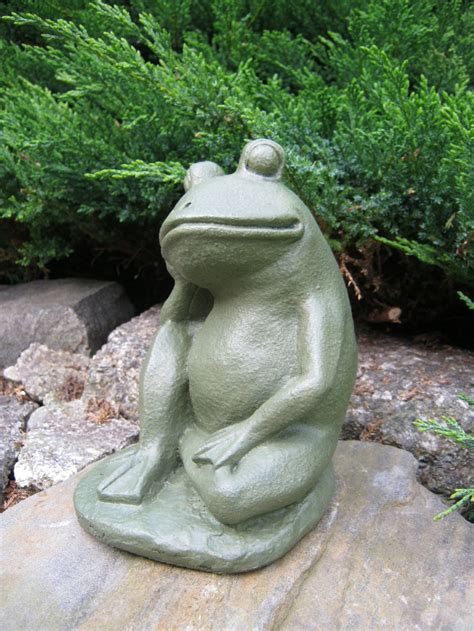 Frog Garden Statue Relaxing Concrete Frog Cement Garden Art Etsy