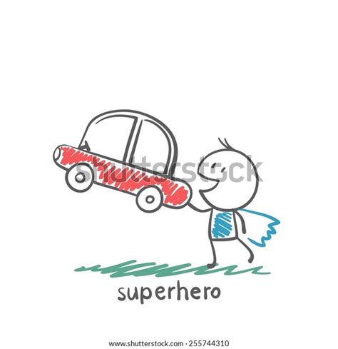 Superhero Lifts Car Illustration Stock Vector Royalty Free 255744310