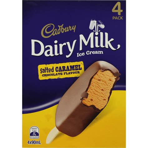 cadbury dairy milk ice cream salted caramel 4pk 360ml woolworths