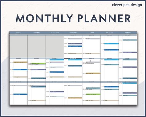 Monthly Planner Excel Template Task Schedule To Do List Etsy