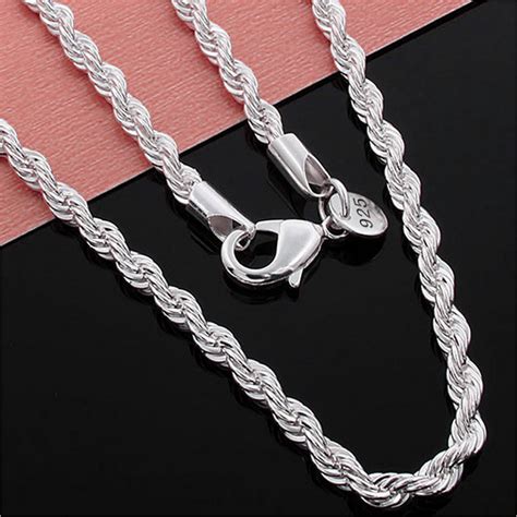 Unisex 925 Sterling Silver Plated Twisted Rope Chain Necklace Classic
