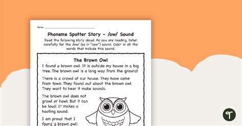 Phoneme Spotter Story Ow Sound Teach Starter