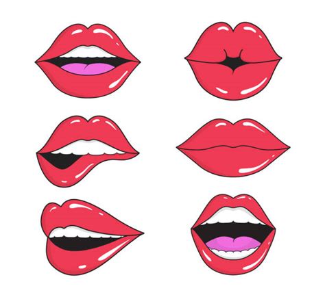 Red Kissing Lips Cartoon Illustrations Royalty Free Vector Graphics