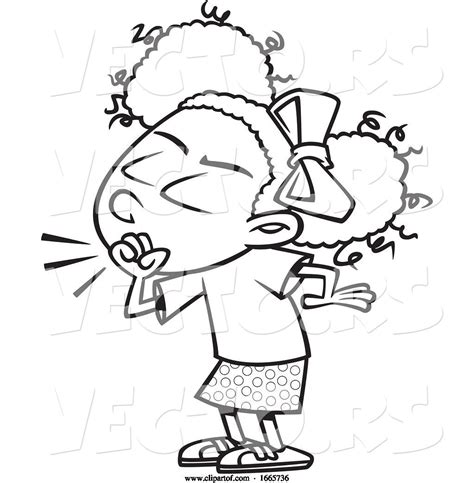 vector of cartoon black and white girl coughing by toonaday 200363