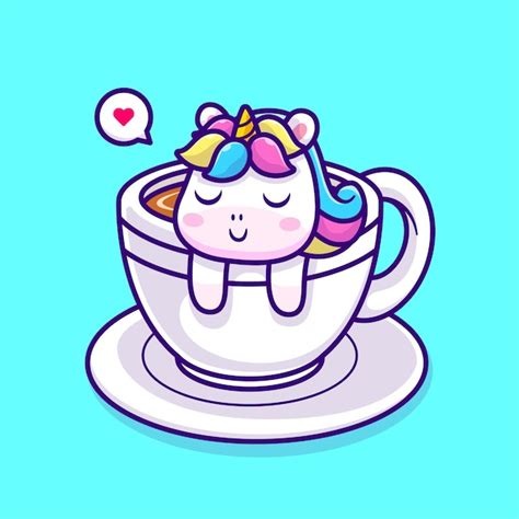 Premium Vector Cute Unicorn Sleeping In Cup Coffee Cartoon Vector