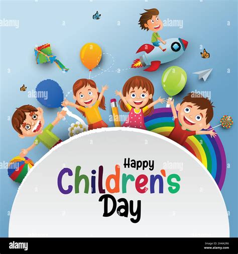 Happy Childrens Day Background Greetings With Happy Kids Vector