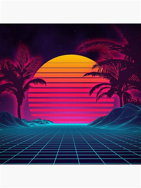Retrowave 80s Sunset Palm Tree Landscape Metal Print For Sale By