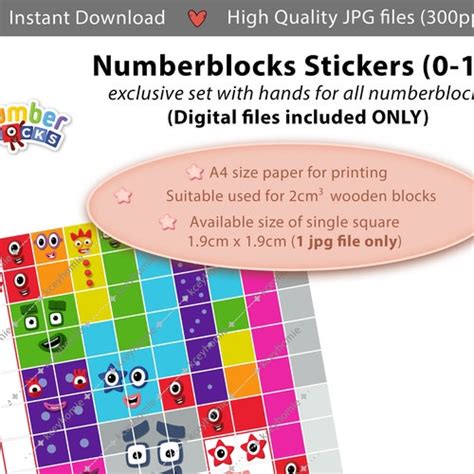 Numberblocks 0 10 Png Pdf Instant Download Face Stickers For Etsy