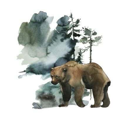 Watercolor Bear Forest Papier Peint Panoramique Ravissant Photowall