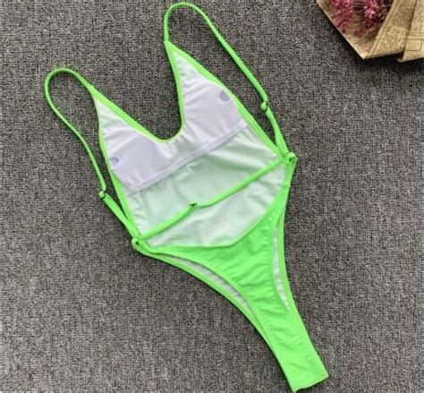 Sexy One Piece Thong Swimsuit Women High Cut Leg Backless Open Back