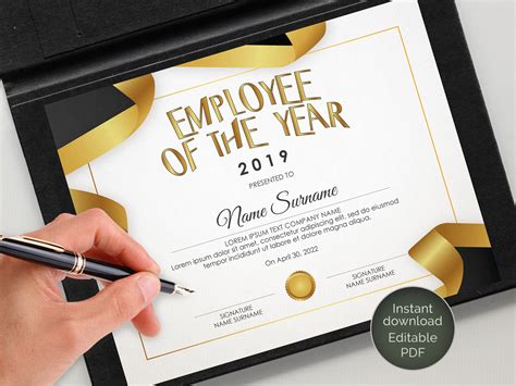 Editable Employee Of The Year Certificate Template Corporate Etsy