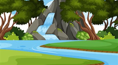 A Simple Waterfall Nature Landscape 684764 Vector Art At Vecteezy