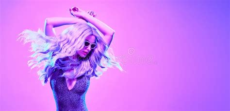 Fashion Disco Party Girl Dance In Neon Light Photo About Beautiful