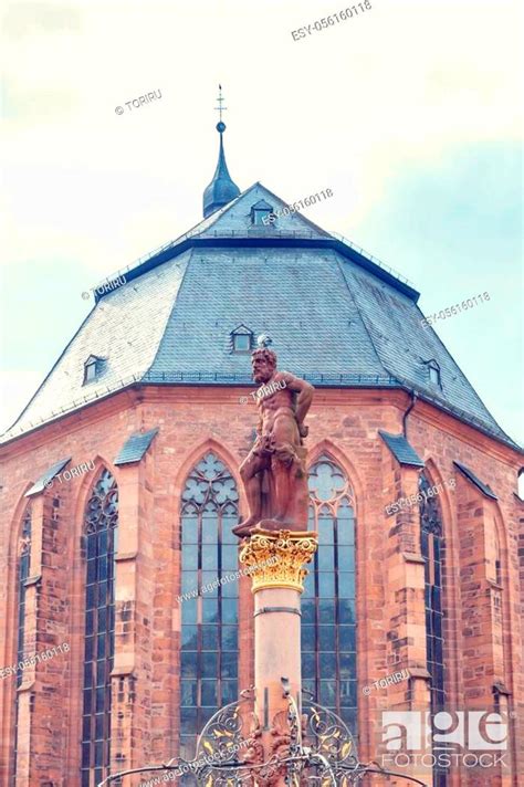 Statue Of Hercules In Market Square Heidelberg Germany Stock Photo