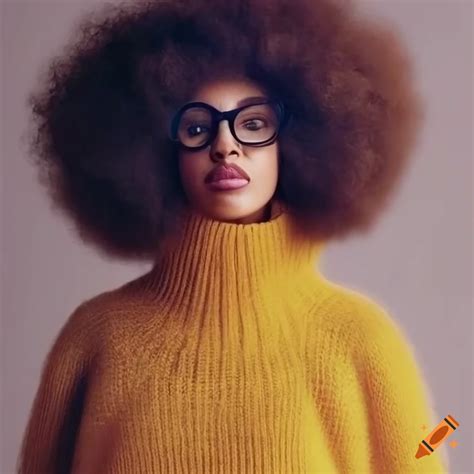 Portrait Of A Stylish Girl With Afro Hair And Glasses On Craiyon