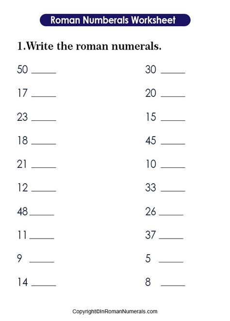 Roman Numerals 2 Worksheet