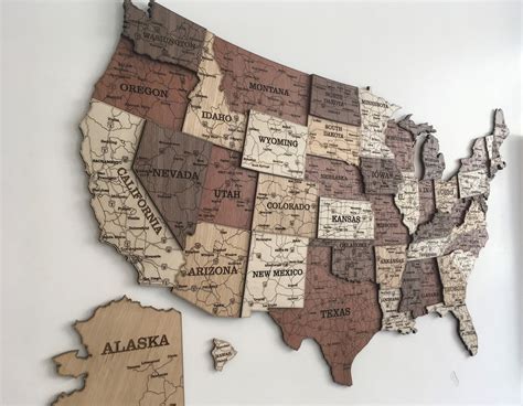 Usa Travel Map Usa Wood Map Wall Decor 3d Map Usa Map Etsy