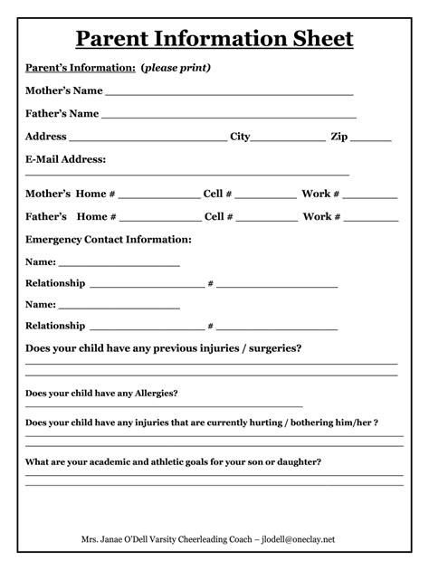 Parent Contact Information Sheet Fill Out And Sign Online Dochub
