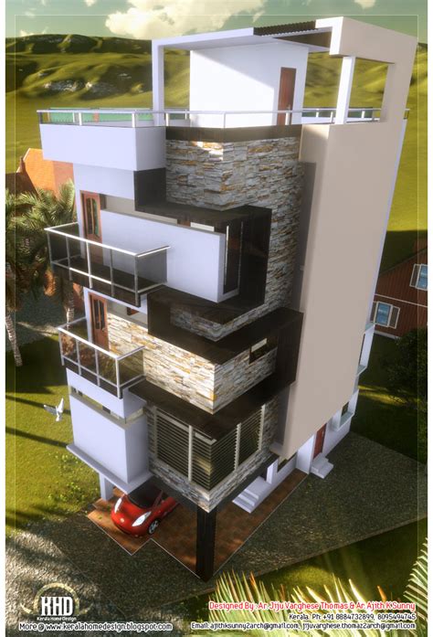 Blocks are collected in one file that are made in the drawing, both in plan and in profile. 3 Floor contemporary narrow home design - Kerala home ...