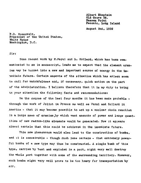 We the undersigned, hereby authorize mr xyz. Einstein's Letter to President Roosevelt