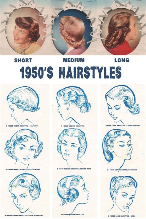 1950s hairstyles chart for your hair length 1950s hairstyles vintage hairstyles retro hairstyles