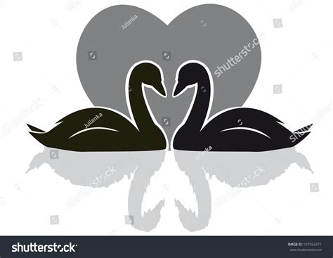 Silhouette Of Two Swans On A Background Of Heart Stock Vector